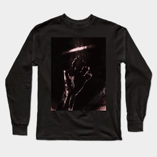 Digital collage and special processing. Person looking on his hand. Bizarre, dark. Light pink and gray. Long Sleeve T-Shirt